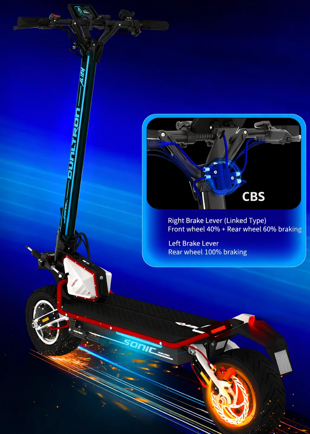 Sistema de frenos CBS e hidráulicos del Dualtron Victor Limited