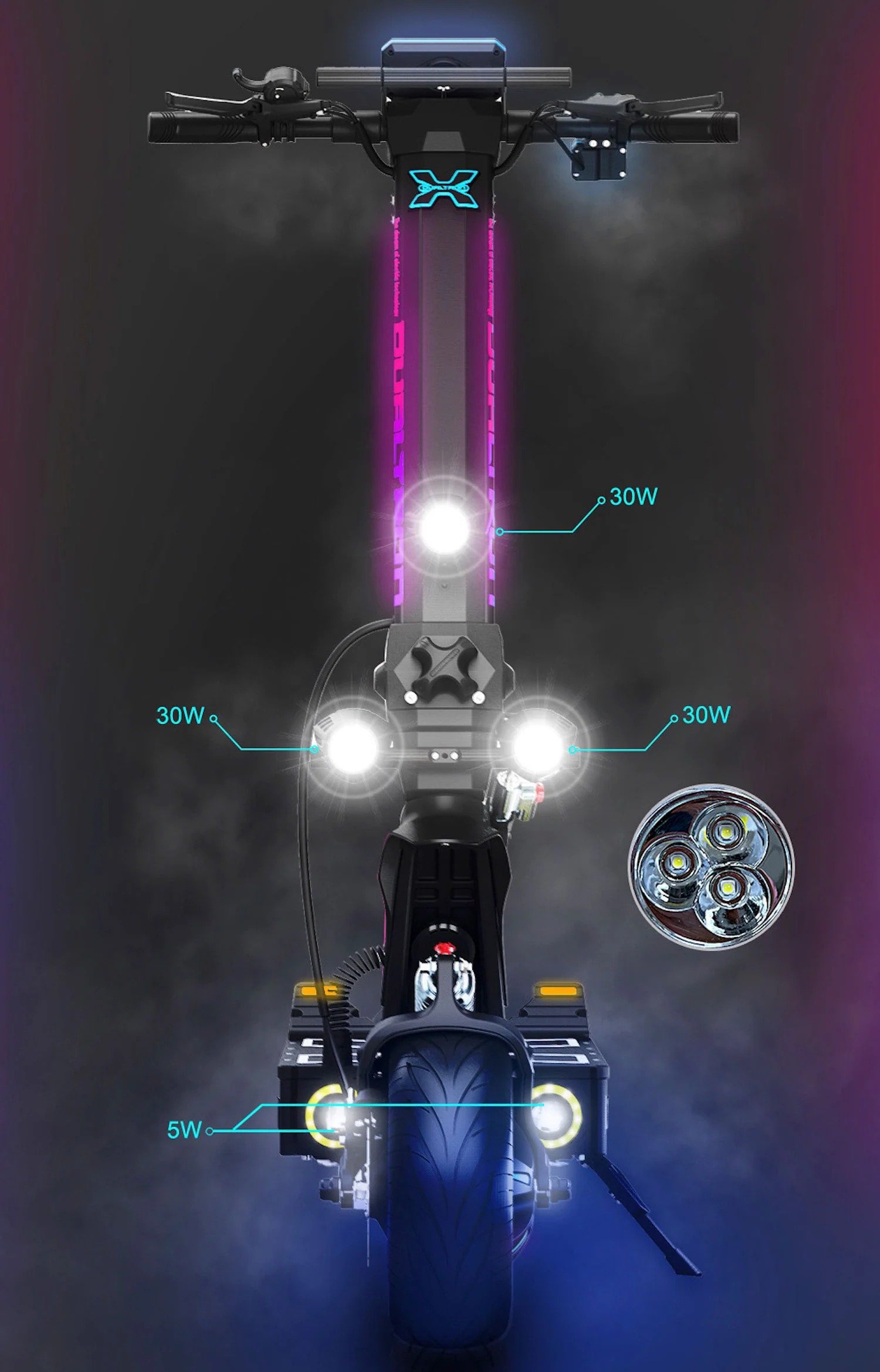 Sistema de iluminación frontal y RGB del Dualtron X Limited